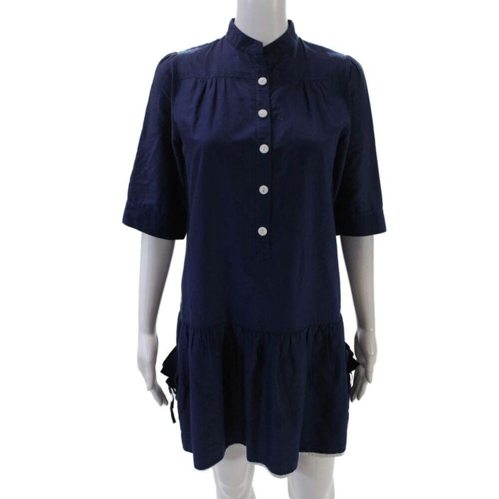 AKA New York Womens Half Button Down A Line Dress Navy Blue White Size Medium